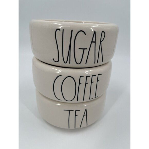 Rae Dunn Coffee Tea Sugar Stackable White Canister Set Kitchen Jars Round No Lid - Picture 1 of 6